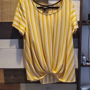 NWOT Yellow/white stripe knot blouse